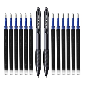 uni-ball click gel 07mm xsgr7 amp nbgk-07 gel pen amp refill combo  2 black ink pen with 12 pcs refills