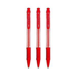 uni-ball laknock sn-101 07mm fine ball pen  transparent body red ink pack of 3