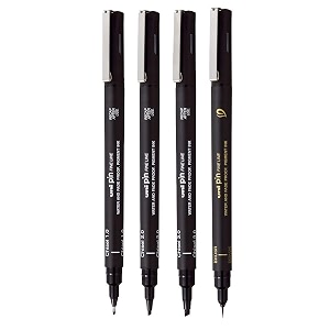 uni-ball pin-200 cs1cs2cs3 amp br-50ef calligraphy pen set  black ink  pack of 4