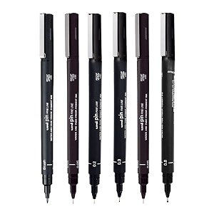 uni-ball pin-200d fine line drawing pen combo pack  ideal for technical drawing mandala calligraphy sketching doodle drawing amp diy crafts  black pack of 6 00502030508 amp brush