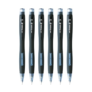 uni-ball shalaku 05mm mechanical pencil m5-228  rubberized body with unique side click mechanism  black body pack of 6
