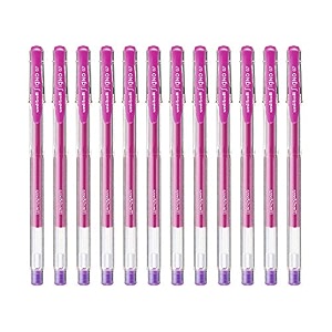 uni-ball signo um-100 07mm gel pen  extremely quick drying ink  transparent sleek body  vilolet ink pack of 12