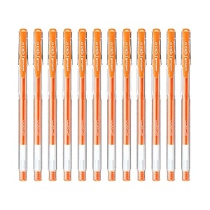 uni-ball signo um-100 07mm gel pen  extremely quick drying ink  transparent sleek body  orange ink pack of 12