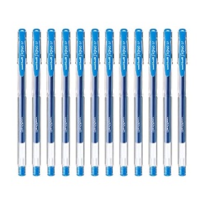 uni-ball signo um-100 07mm gel pen  extremely quick drying ink  transparent sleek body  light blue ink pack of 12