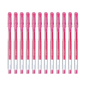uni-ball signo um-100 07mm gel pen  extremely quick drying ink  transparent sleek body  pink ink pack of 12