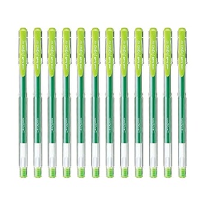 uni-ball signo um-100 07mm gel pen  extremely quick drying ink  transparent sleek body  light green ink pack of 12