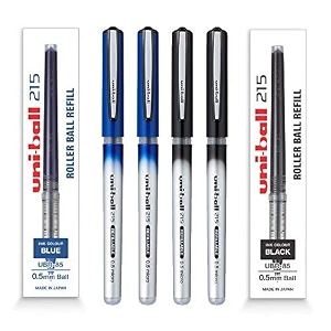 uni-ball ub-215 micro roller pen amp ubr-85 refill usable for ub-215 combo 2 blue ink pen amp 1 refill  2 black ink pen amp 1 refill