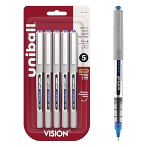 uni-ball vision rollerball pens fine point 07mm blue 5 count