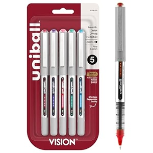 uni-ball vision rollerball pens fine point 07mm fashion colors 5 count