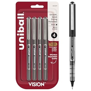 uni-ball vision stick roller ball pens micro point black ink pack of 4