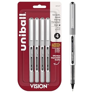 uni-ball vision stick roller ball pens fine point black ink pack of 4