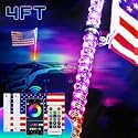 UNI-SHINE 1PCS 4FT LED Whip Light with Spring Base Spiral RGB Chasing Lights with APP & Remote Control, Music Antenna Whip Light for Can-Am UTV ATV RZR Can-Am SXS Polaris Offroad Truck