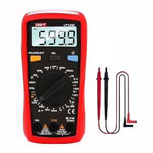 uni-t digital multimeter tester ut133b ac dc voltage current dmm multimeter 6000 counts ncv measures volt amp ohm capacitance continuity buzzer diode test battery test palm size backlight data hold
