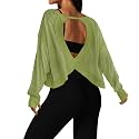UNIANKIYA Open Back Workout Tops for Women Long Sleeve Cropped Athletic Clothes Gym Running Yoga Low Impact Sports T Shirts