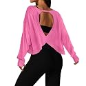 UNIANKIYA Open Back Workout Tops for Women Long Sleeve Cropped Athletic Clothes Gym Running Yoga Low Impact Sports T Shirts