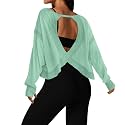 UNIANKIYA Open Back Workout Tops for Women Long Sleeve Cropped Athletic Clothes Gym Running Yoga Low Impact Sports T Shirts