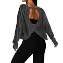 UNIANKIYA Open Back Workout Tops for Women Long Sleeve Cropped Athletic Clothes Gym Running Yoga Low Impact Sports T Shirts