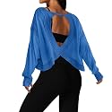 UNIANKIYA Open Back Workout Tops for Women Long Sleeve Cropped Athletic Clothes Gym Running Yoga Low Impact Sports T Shirts