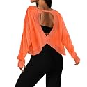 UNIANKIYA Open Back Workout Tops for Women Long Sleeve Cropped Athletic Clothes Gym Running Yoga Low Impact Sports T Shirts