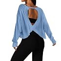 UNIANKIYA Open Back Workout Tops for Women Long Sleeve Cropped Athletic Clothes Gym Running Yoga Low Impact Sports T Shirts