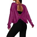 UNIANKIYA Open Back Workout Tops for Women Long Sleeve Cropped Athletic Clothes Gym Running Yoga Low Impact Sports T Shirts