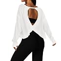 UNIANKIYA Open Back Workout Tops for Women Long Sleeve Cropped Athletic Clothes Gym Running Yoga Low Impact Sports T Shirts