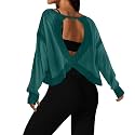 UNIANKIYA Open Back Workout Tops for Women Long Sleeve Cropped Athletic Clothes Gym Running Yoga Low Impact Sports T Shirts