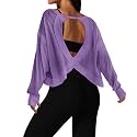 UNIANKIYA Open Back Workout Tops for Women Long Sleeve Cropped Athletic Clothes Gym Running Yoga Low Impact Sports T Shirts
