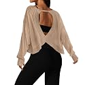 UNIANKIYA Open Back Workout Tops for Women Long Sleeve Cropped Athletic Clothes Gym Running Yoga Low Impact Sports T Shirts