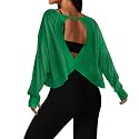 UNIANKIYA Open Back Workout Tops for Women Long Sleeve Cropped Athletic Clothes Gym Running Yoga Low Impact Sports T Shirts