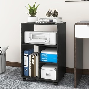 uniart heavy duty all-in-one 4 open compartments printer stand with storage on wheels for home office supplies 75 x 50 x 25 cm wenge