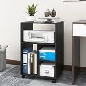 UniArt Heavy Duty All-in-one 4 Open Compartments Printer Stand with Storage on Wheels for Home Office Supplies (75 x 50 x 25 CM, Wenge)