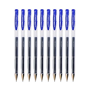 uni-ball signo um-100 07mm gel pen  extremely quick drying ink  transparent sleek body  blue ink pack of 10