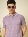 UNIBERRY Printed Men Polo Neck Purple T-Shirt