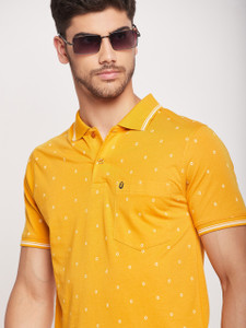 UNIBERRY Printed Men Polo Neck Yellow T-Shirt