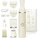 Unibono Pubic Hair Trimmer Women - Waterproof Bikini Trimmer, Rechargeable 3-in-1 Electric Razor, Personal Trimmer Groomer for Body Hair, Cordless Lady Shaver for Legs, Underarms, Face (Cream)