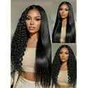 UNICE 2-in-1 Straight to Water Wave Human Hair Wig, 13x4 Lace Front Glueless Wig, Wet and Wavy Drawstring Wig, Pre-Plucked Hairline, Pre-Cut Lace, Bleached Knots, Beginner Friendly, 16 Inch