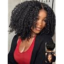 UNICE 4C Edge Kinky Curly Human Hair Drawstring Wig Bye Bye Knots 7x5 Lace Front Glueless Wigs Pre Plucked Pre Cut Put On &amp; Go Wig for Black Women 16 inch