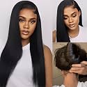 UNICE Bye Bye Knots Light Yaki Straight Glueless Wig Human Hair with Drawstring 7x5 Pre Cut HD Lace Front Wigs Pre Plucked Bleached Knots Pre Everything Put on and Go Wig Natural Hairline 22 inch
