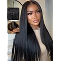 UNICE Bye Bye Knots Wig Yaki Straight 7x5 Pre Cut HD Lace Front Wigs Human Hair with Elastic Drawstring Glueless Wig Human Hair Pre Plucked Bleached Knots Natural Hairline 150% Density 18 inches