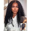 UNICE Bye Bye Slip Curly Human Hair Drawstring Wig With Finger Coil Ends Bye Bye Knots Glueless 7x5 Lace Wigs Pre Plucked Pre Cut Bleached Knots Black Wig 150% Density 24 inch