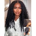 UNICE Bye Bye Slip Curly Human Hair Drawstring Wig With Finger Coil Ends Bye Bye Knots Glueless 7x5 Lace Wigs Pre Plucked Pre Cut Bleached Knots Black Wig 150% Density 20 inch