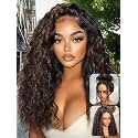 UNICE Bye Bye Slip Glueless Water Wave Human Hair Wig Golden Brown Highlight, 7x5 HD Lace Front, Pre-Plucked, Pre-Cut Lace, Bleached Knots, Ready to Wear Drawstring, 150% Density 18 Inch