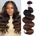 UNICE Chestnut Brown Ombre Body Wave Human Hair Weave 1 Bundle 10 inch Brazilian Remy Human Hair Sew In Extensions Soft and Keep Waves after Multiple Washes