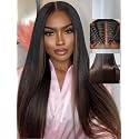UNICE Chestnut Brown Ombre Yaki Straight 7x5 Pre Cut HD Lace Front Wigs Human Hair with Drawstring Bye Bye Knots Glueless Wig Pre Plucked Bleached Knots Natural Hairline 150% Density 22 inch