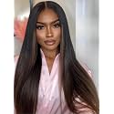UNICE Chestnut Brown Ombre Yaki Straight 7x5 Pre Cut HD Lace Front Wigs Human Hair with Drawstring Bye Bye Knots Glueless Wig Pre Plucked Bleached Knots Natural Hairline 150% Density 24 inch
