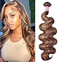 UNice Honey Blonde Highlight Body Wave Human Hair Weave 1 bundle 22 inch, Brazilian Remy Hair Dark Root Ombre Blonde Human Hair Extensions for Sew In TL412 Color