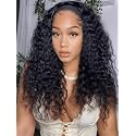 UNICE HookFit Water Wave Headband Wig Human Hair with Drawstring No-Slip Glueless Headband Half Human Hair Wig 150% Density Natural Black 18 inch