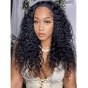 UNICE HookFit Water Wave Headband Wig Human Hair with Drawstring No-Slip Glueless Headband Half Human Hair Wig 150% Density Natural Black 30 inch