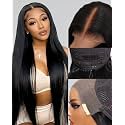 UNICE Pre Everything Straight 13x4 Lace Front Wigs Human Hair Drawstring Glueless Wigs Human Hair Pre Plucked Pre Cut Bleached Knots Black Wig 22 inch